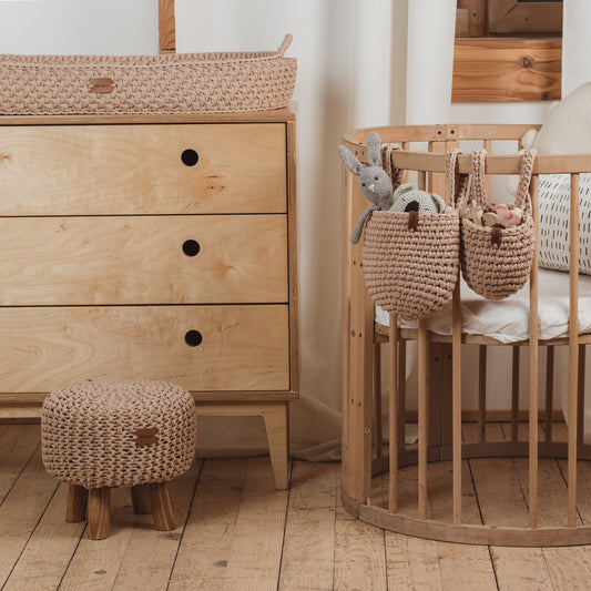 Nursery crib organizer set of 2 crochet hanging pod knit storage organizer